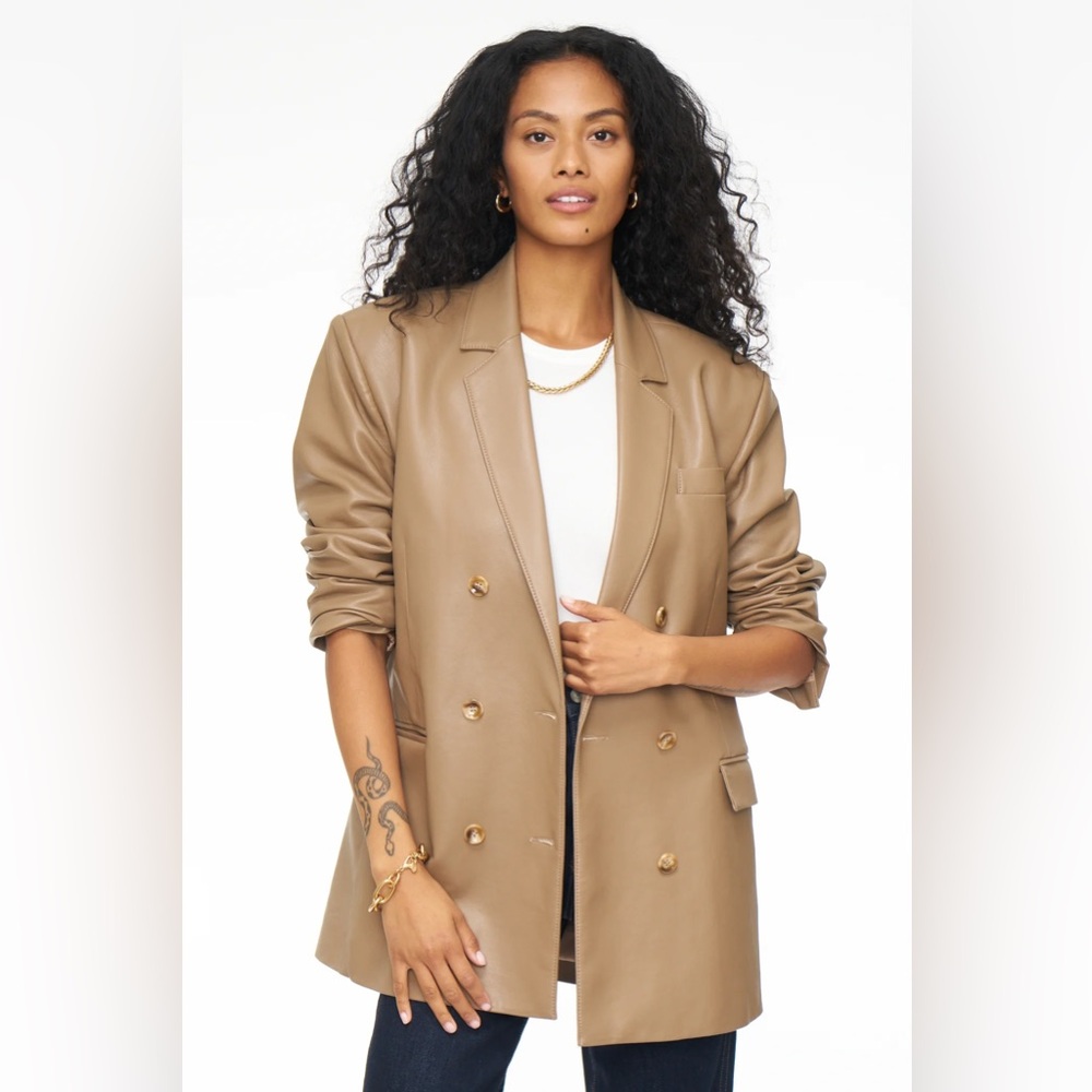 $298 PISTOLA ROMAN VEGAN LEATHER BLAZER TORTOISESHELL REVOLVE MOTHER GRLFRND - Picture 3 of 12
